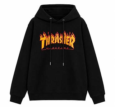 Худи Thrasher Flame Logo, черное/серое - Классический силуэт с
