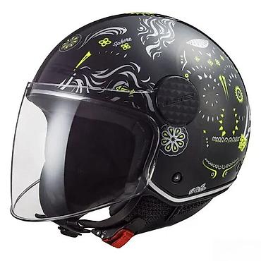 oxelo stitnici: Otvorena moto kaciga sa vizirom – grafika crno/fluorescentno žuta - — 1