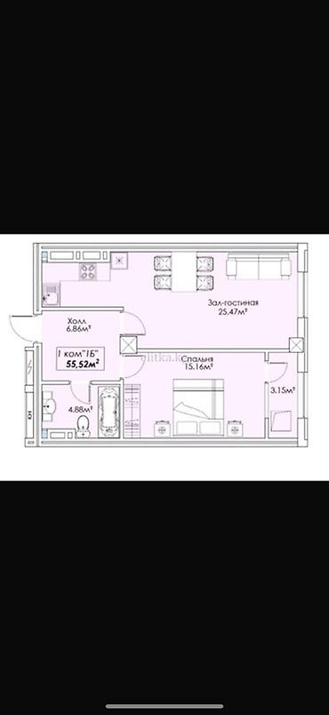 1комнатная квартира 39кв м: 1 комната, 55 м² — 4
