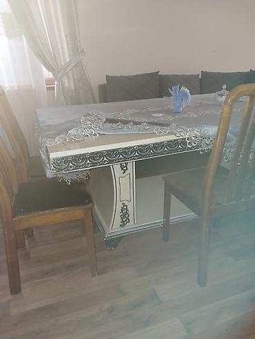 2 el: Klassik üslubda yemək otağı dəsti - Masa: Açıq krem rəngli, mərmər — 3