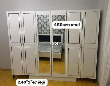 qorka mebel: Ağ rəngli 6 qapılı paltar şkafı - Ön hissədə 2 böyük güzgü paneli - — 1
