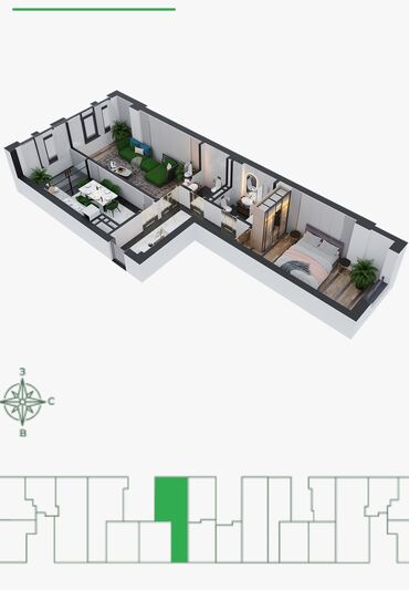 горный маевка: 2 комнаты, 74 м², 14 этаж, ПСО (под самоотделку)