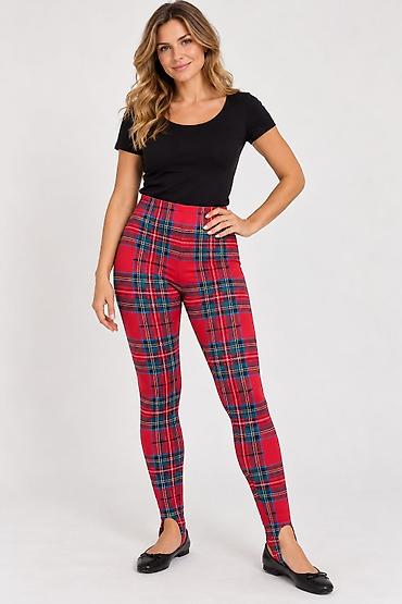 helanke sa slicem: Ženske tregings helanke – crvena tartan (karirana) šara - Model — 1