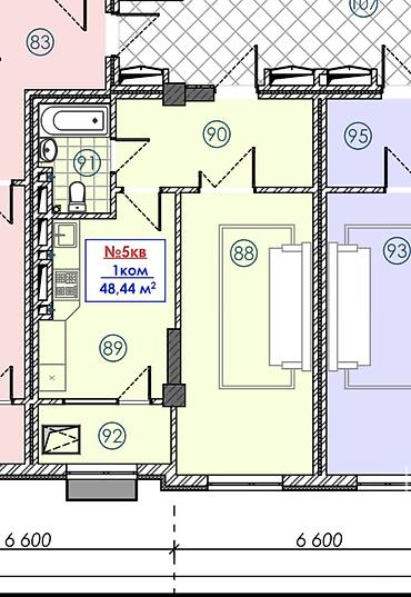 квартира на расрочку: 1 комната, 48 м², АЮ Гранд Элитка, 6 этаж, ПСО (под самоотделку) — 2