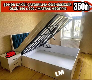 taxt bazalı: Bazalı taxt Ağ rəngdə, ölçüsü 160 x 200 sm olan, çarpayı bazası ilə