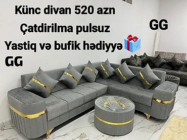 Klassik-modern tərzli künc divan dəsti. Riyazətli boz rəng, yumşaq