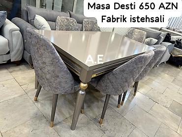 Masa və oturacaq dəstləri: Qonaq otağı üçün, Yeni, Açılmayan, Dördbucaq masa, 6 stul — 12