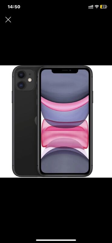 Apple iPhone: IPhone 11, 64 GB, Qara, Simsiz şarj, Face ID, Sənədlərlə
