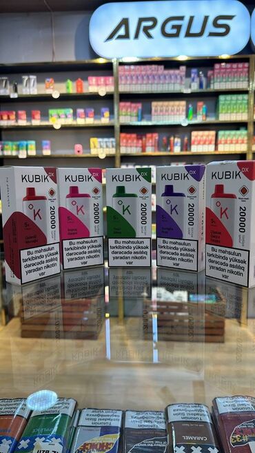 Qəlyan, vayp və aksesuarları: Kubik Vape 15 000 tüstü 5% nikotin Dad çeşidləri: 1. Yaşıl Alma 2