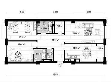 Квартиры: 3 комнаты, 101 м², Асанбай мкр Элитка, 11 этаж, ПСО (под самоотделку) — 2