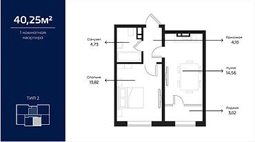 1 комната, 40 м², Селекционное с. Элитка, 9 этаж, Свежий ремонт