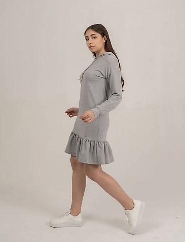 nike tech flecce: Платье-худи женское, серое - Свободный прямой крой с заниженной — 4