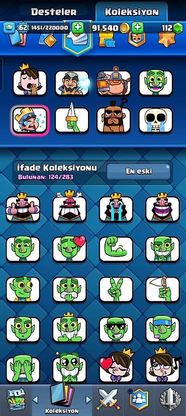 Digər kolleksiyalar: Clash Royale hesabı - Kral səviyyəsi: 62 - Kupa: 11 542+ - Qızıl: 91 — 6