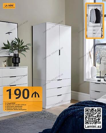 Ev və bağ: İki qapılı dolab - Rəng: Mincmaldır (ağ minimalist dizayn) - Ölçülər — 1