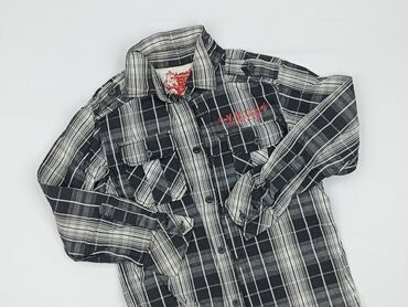 Shirts: Shirt 10 years, condition - Good, pattern - Cell, color - Grey