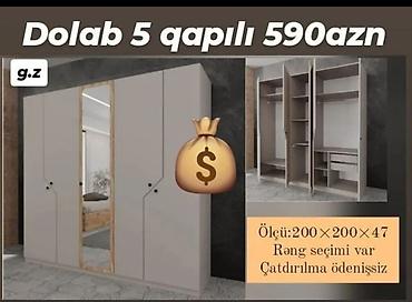 sumqayitda dolablar: 5 qapılı paltar dolabı – 590 AZN - Ölçü: 200 × 200 × 47 sm - Daxili — 1