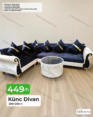 Диваны: Künc divan – 280×200 sm - Mexanizm: açılan, bazalı (yataq funksiyası — 1