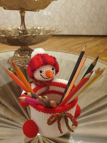Yeni il oyuncaqları və bəzəkləri: Əl işi toxuma “qar adam” formalı çoxməqsədli təşkilatçı/mişka qabı — 8