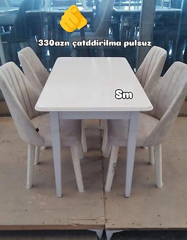 sumqayit stol stul: Ağ rəngli yemək otağı dəsti - Tərkibi: 1 ədəd düzbucaqlı masa + 4 — 1