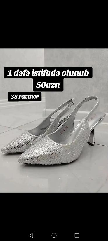 Gümüşü rəngdə qadın ayaqqabısı – slingback model. - Razmer: 38 -