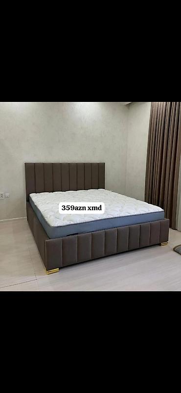 ortopetik matras: Müasir dizaynlı ikinəfərlik çarpayı və döşək dəsti. - Rəng: tünd — 1