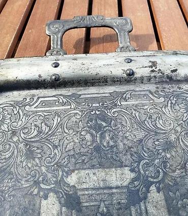 Staro posuđe i escajg: Vintage veliki posrebreni predratni poslužavnik 57 cm!. Vintage veliki — 5