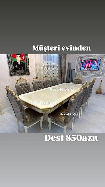 Müştəri evindən klassik qonaq otağı dəsti - Yemək masası və 8 ədəd