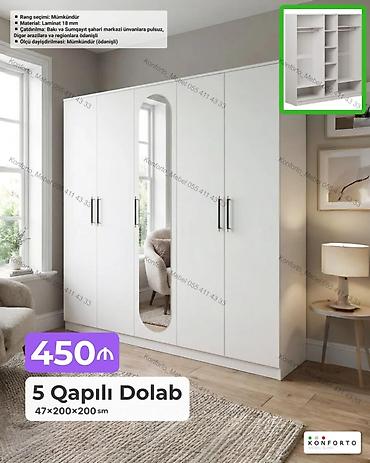Mebel: 5 qapılı dolab – 47×200×200 sm - Material: 18 mm laminat - Rəng — 1