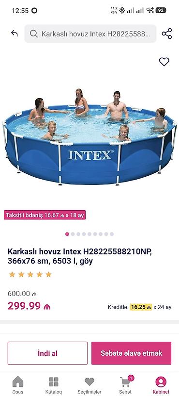 Бассейны: İntex karkaslı hovuz dəsti – model H28225588210NP - Ölçü: 366 x 76 sm — 1
