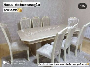 stol stul ev üçün: Qonaq otağı üçün, Yeni, Açılmayan, Dördbucaq masa, 6 stul, Azərbaycan