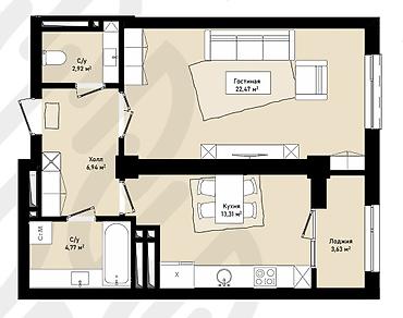Продажа квартир: 1 комната, 53 м², Асанбай мкр Элитка, 13 этаж, ПСО (под самоотделку) — 2