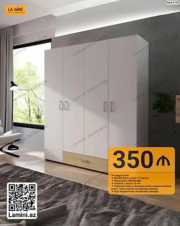 Dolablar: 4 qapılı dolab. Ölçüləri: dərinlik 47 sm, hündürlük 200 sm, en 160 — 1