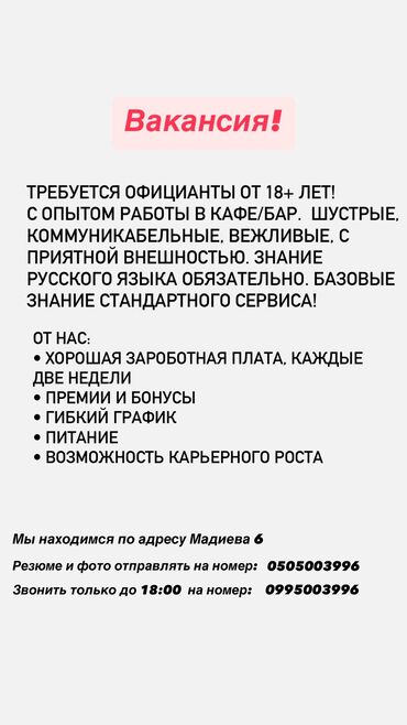 официанты на банкет бишкек: Требуется Официант Менее года опыта, Оплата Дважды в месяц