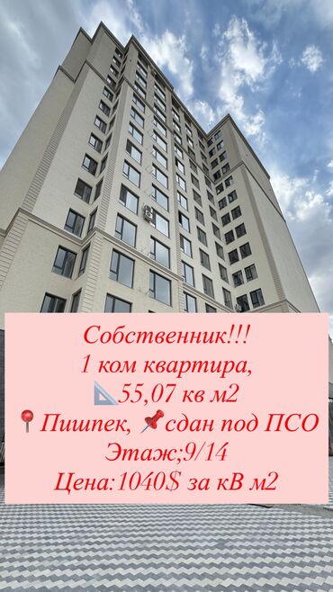 квартира на месец: 1 комната, 55 м², Элитка, 9 этаж, ПСО (под самоотделку)