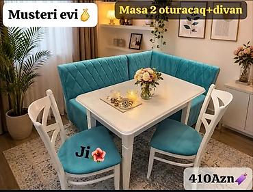 klassik mebel qiymetleri: 1 Yemək masası və stul dəsti: Uzun düzbucaqlı, ağ-qəhvəyi masa üstü — 9