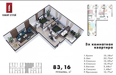 64: 3 комнаты, 83 м², Технопарк 106 серия улучшенная, 1 этаж, ПСО (под самоотделку) — 1