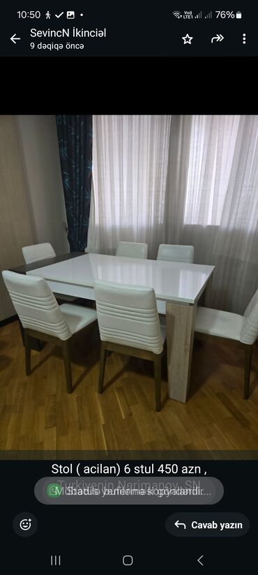 продаю айфон 6: Qonaq otağı üçün, İşlənmiş, Dördbucaq masa, 6 stul
