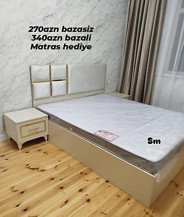 Müasir dizaynlı iki nəfərlik çarpayı dəsti - Başlıq: Yumşaq parça ilə