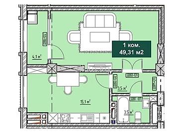 квартира черемушка: 1 комната, 43 м², 1000 мелочей Элитка, 14 этаж, ПСО (под самоотделку) — 9