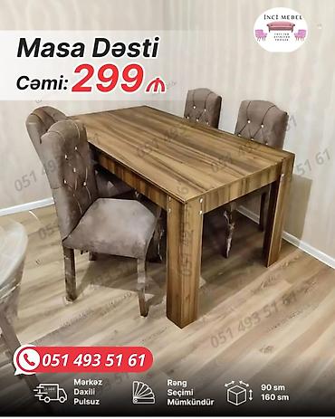 kreslo tek: Qonaq otağı üçün, Yeni, Açılmayan, Dördbucaq masa, 4 stul — 1