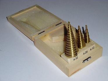 Burgije: Set stepenastih burgija – 3 komada u drvenoj kutiji - Tip: stepenaste — 4