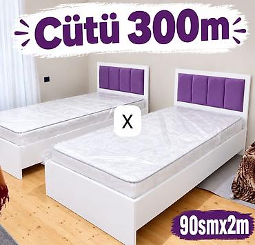 İki ədəd tək nəfərlik çarpayı dəsti. - Ölçü: 90 sm x 2 m (hər