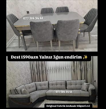 Masa və oturacaq dəstləri: Masa və 6 stul dəsti – Xmd • Komplekt: 1 yemək masası + 6 ədəd stul — 142