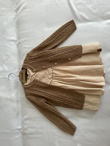 1-5-2 yaşa uyğun qız üçün dəst. Açıq çəhrayı don və qəhvəyi jaket
