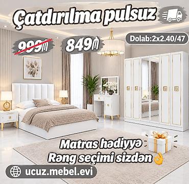 Ağ-qızılı dizaynda dəbdəbəli yataq otağı dəsti Dəst tərkibi: - Yataq