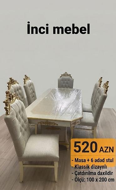 kreslo tek: Qonaq otağı üçün, Yeni, Açılmayan, Dördbucaq masa, 6 stul — 1