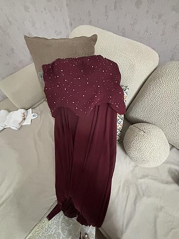 toy sumkaları: Bordo rəngli uzun ziyafət donu mo - Model: Straplez üstdən ətəyə doğru — 2