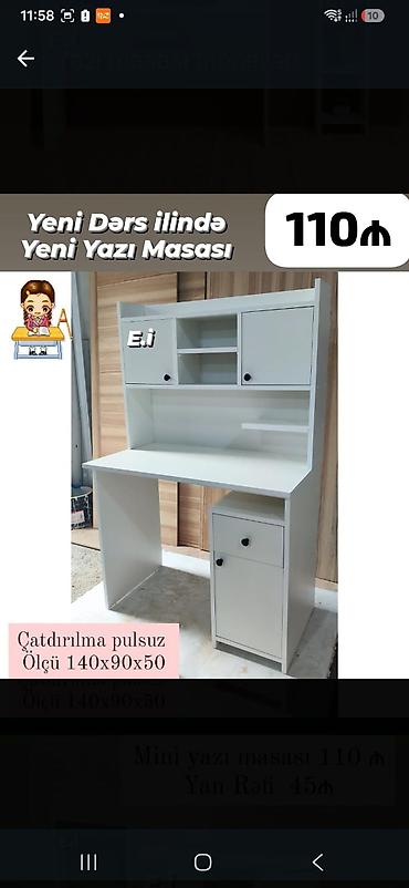 taxt mebeli: Yeni dərs ili üçün yazı masası - Rəng: ağ - Üst hissədə 2 qapalı — 1