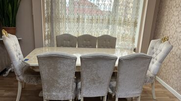 столы стулья: Qonaq otağı üçün, İşlənmiş, Açılan, Kvadrat masa, 8 stul