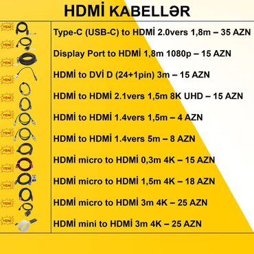 Masaüstü kompüterlər və iş stansiyaları: HDMİ Kabellər ⭐Type-C (USB-C) to HDMİ 2.0vers 1,8m – 35 AZN ⭐Display